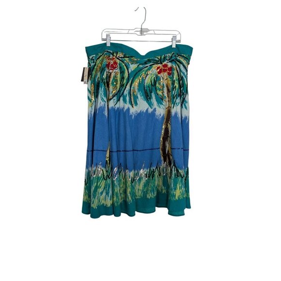 NEW Bernardo Palm Tree Skirt Womens Size XL Blue Sequins 100% Cotton Tropical - Picture 11 of 14